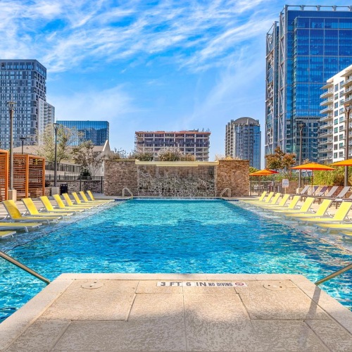 a swimming pool in a city